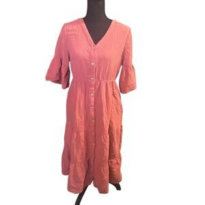 Chelsea & Theodore Coral Tiered Cotton Dress 3/4 Sleeve Size M